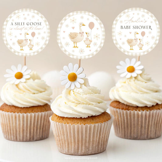 Goose baby shower cupcake toppers printable