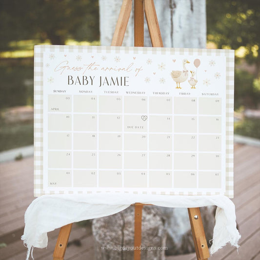 Printable Mother Goose due date calendar baby shower game