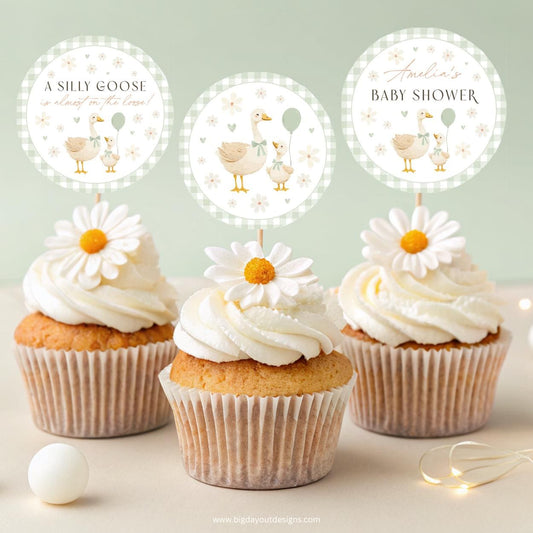 Goose baby shower cupcake toppers printable decor
