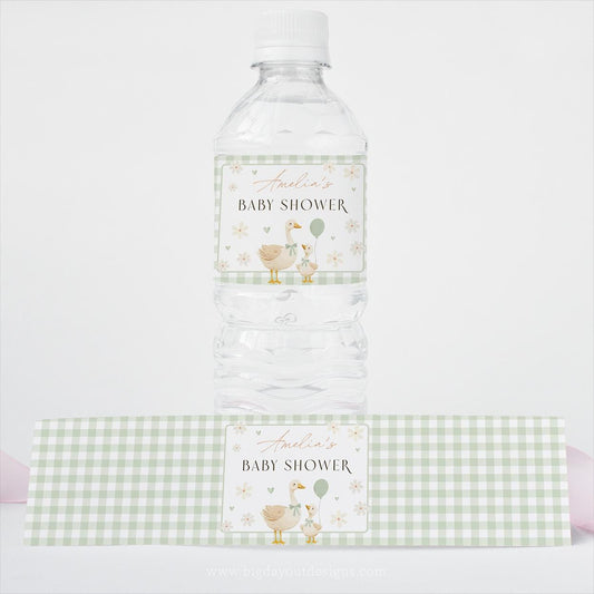 Editable sage green water bottle sticker for shower