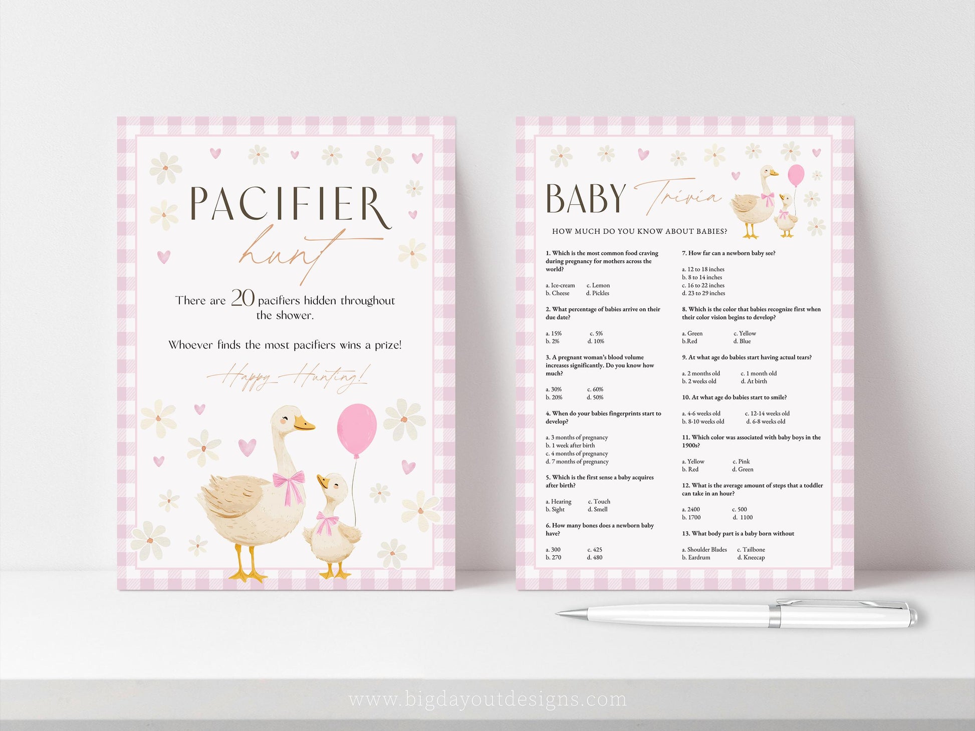 Editable baby shower games pink theme