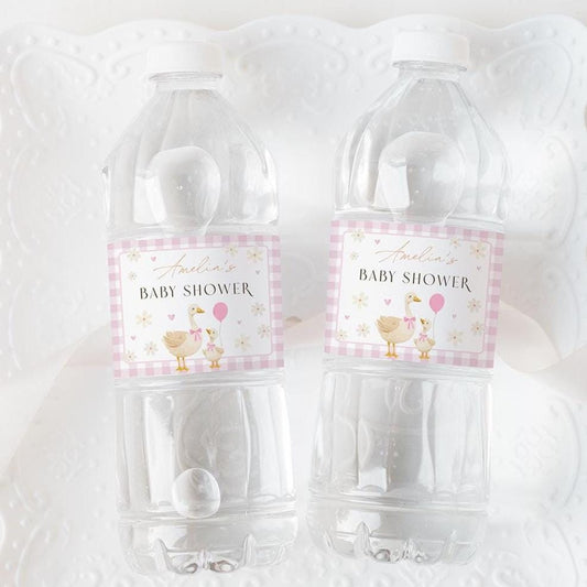 Printable silly goose water bottle wrap pink gingham