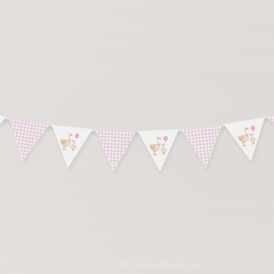 Rustic pink gingham silly goose birthday bunting banner