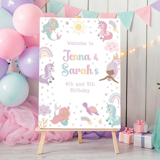 Unicorn mermaid joint birthday sign