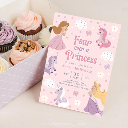 Forever a Princess 4th birthday invitation
