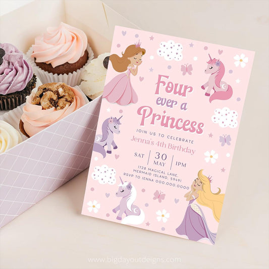 Forever a Princess 4th birthday invitation