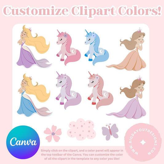 Editable Canva 4th birthday invite for girl princess party