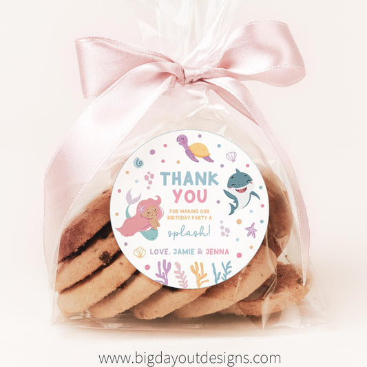 Editable under the sea party thank you tags