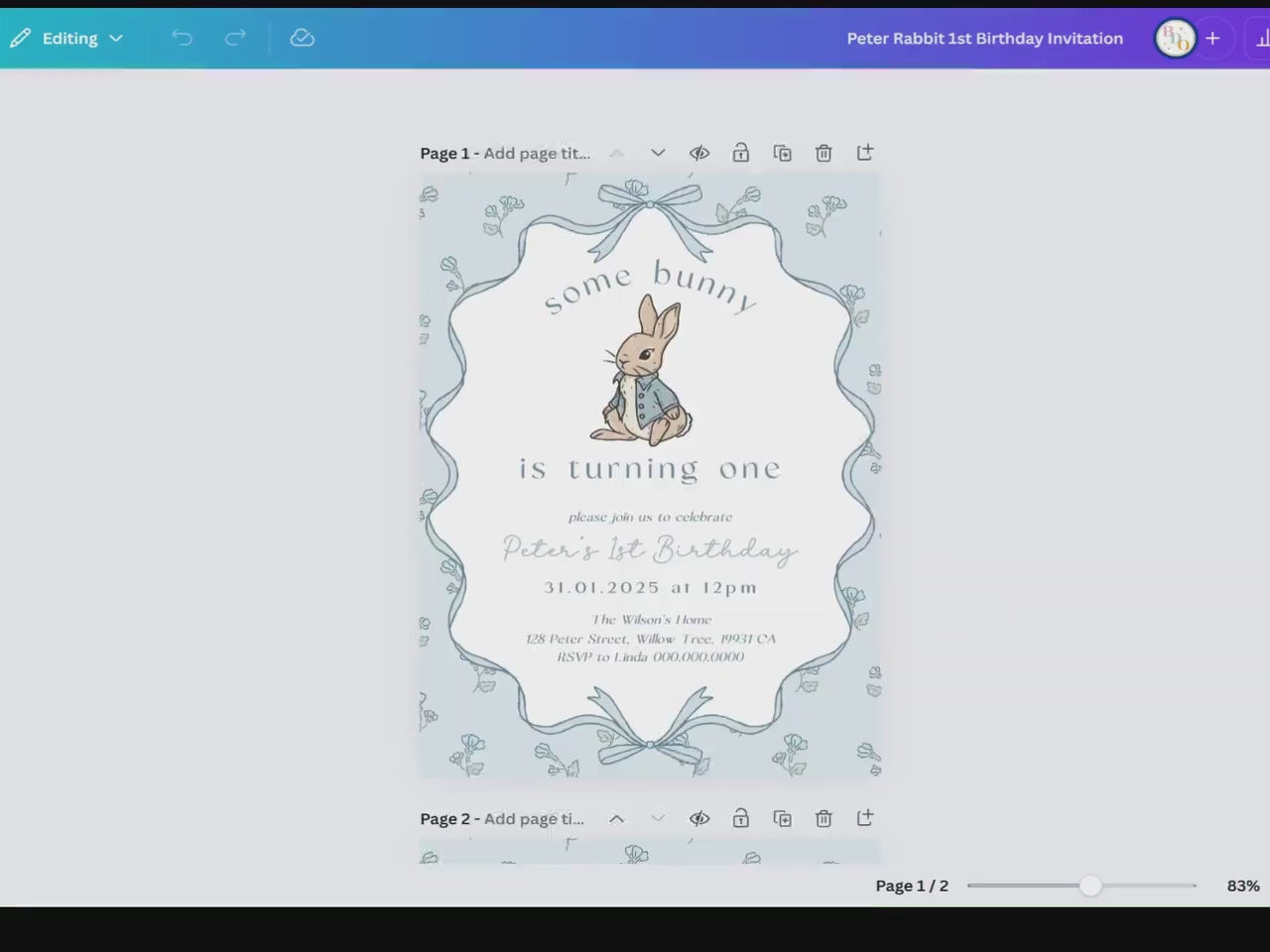 Video of editing template in canva