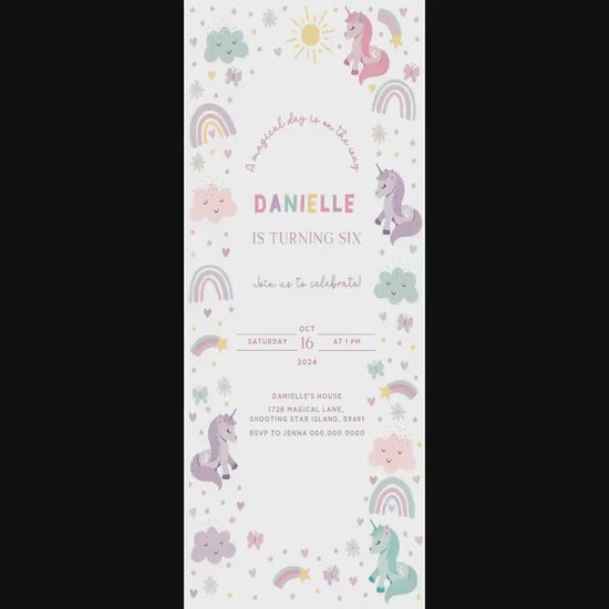 Video of Editable pastel rainbow unicorn iPhone evite