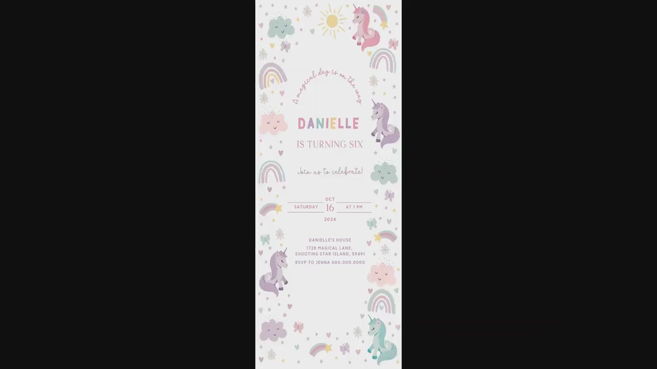 Video of Editable pastel rainbow unicorn iPhone evite